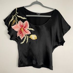 Betsy Johnson Silk Top with Flower Embroidery Sz 6